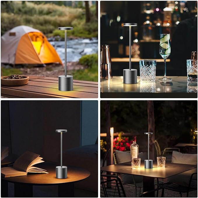 SAKRINGT Cordless Table Lamps Rechargeable,6000mAh Portable Battery Operated LED Table Light for Restaurant Outdoor Grey