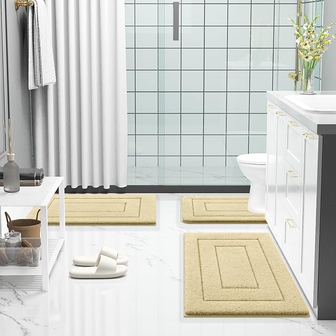 Buganda Bathroom Rugs, 36" x 24", Soft and Absorbent Microfiber Bath Rugs, Non-Slip Shaggy Shower Carpet, Machine Wash Dry Bath Mats for Bathroom Floor, Tub and Shower, Beige