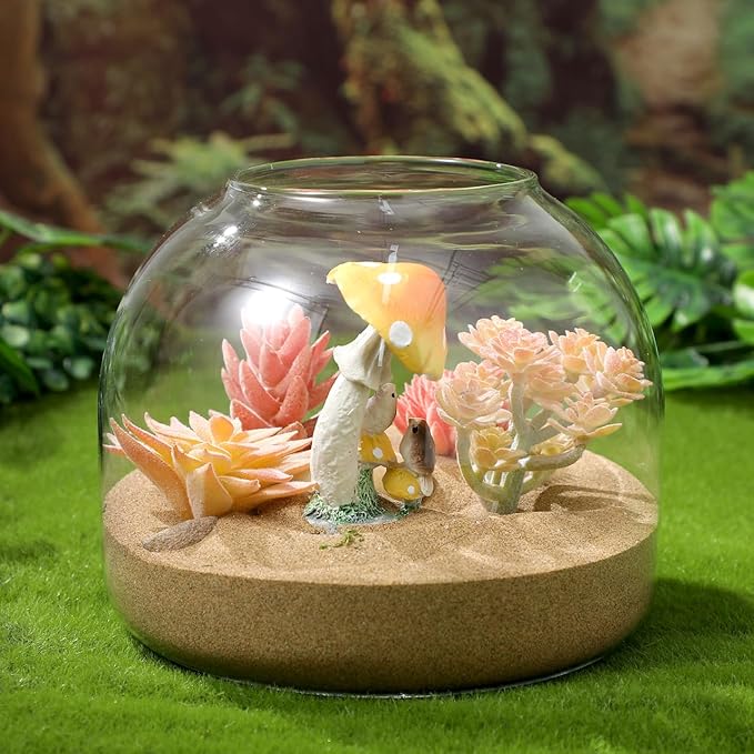 iplusmile Glass Plant Terrarium Jar, Tabletop Succulent Planter Easter Candy Cookie Jar, Cute Canister Round Fish Bowl Vase Sealed Glass Bottles Vial with Cork Top for Craft