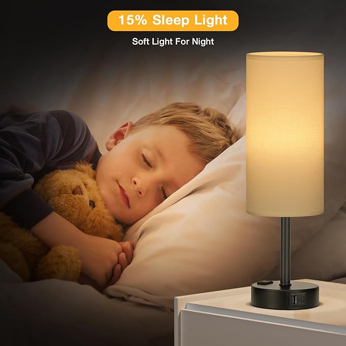 White Bedroom Lamps Set of 2-3 Way Dimmable Touch Table Lamps with USB C and A Ports, Bedside Lamps for Nightstand with AC Outlet, Small Desk Lamps with Black Base for Office Hotel
