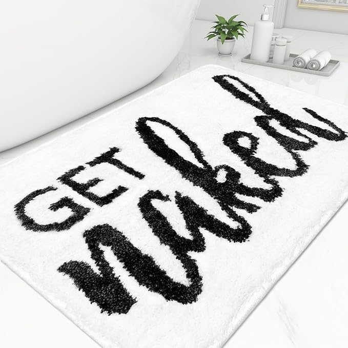 Get Naked Bathroom Rugs - Funny Bath Mats for Bathroom Non Slip Cute Carpet Floor Decor Water Absorbent Bath Rugs for Sink Bathtub and Shower White 24" x 36"