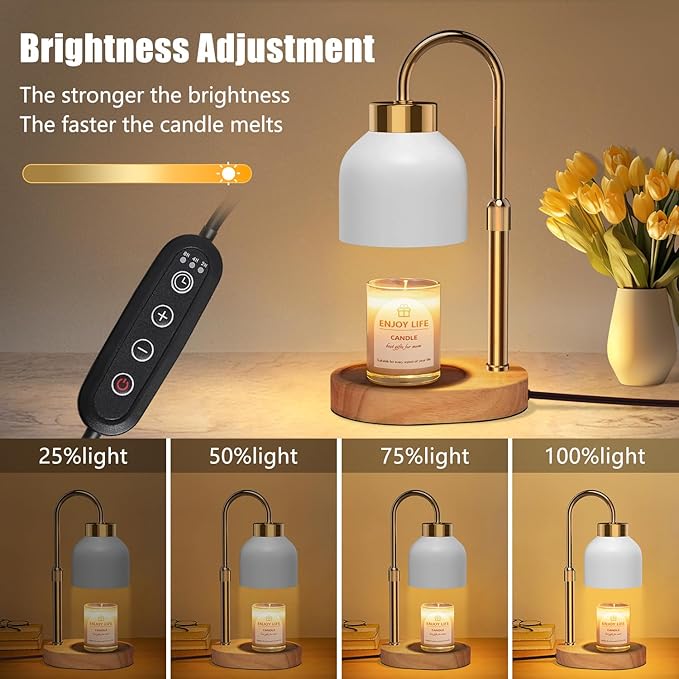 Candle Warmer Lamp with 2 Bulbs, Candle Warmer with Dimmer Adjustable Height,Mothers Day Gifts,Electric Wax Warmer Vintage Home Decor,2/4/8H Timer,Wax Melt Warmer for Scented Jar Candles