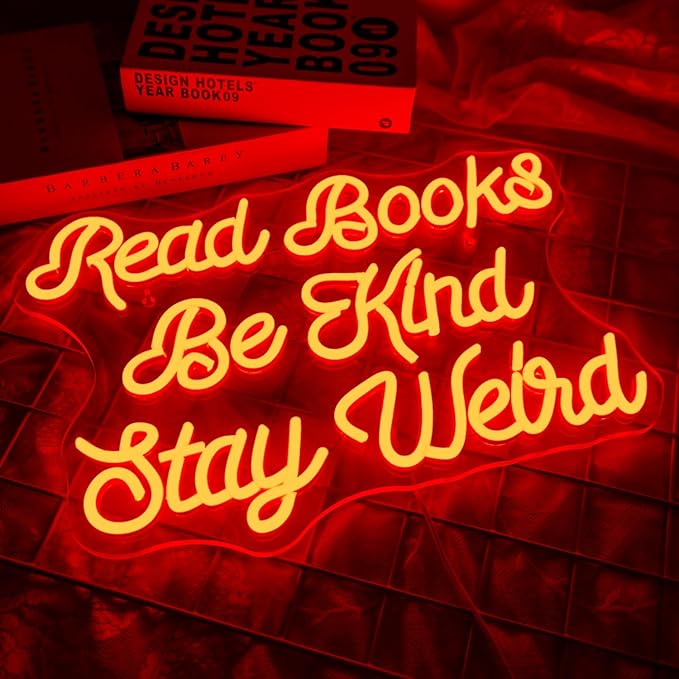 NEONLOVE Read Books Be Kind Stay Weird Neon Sign Red Neon Signs for Wall Decor Light Up Sign Dimmable Neon Sign for Bedroom Library Bookstore Party Neon Light Sign for Teen Classroom Neon Light Sign