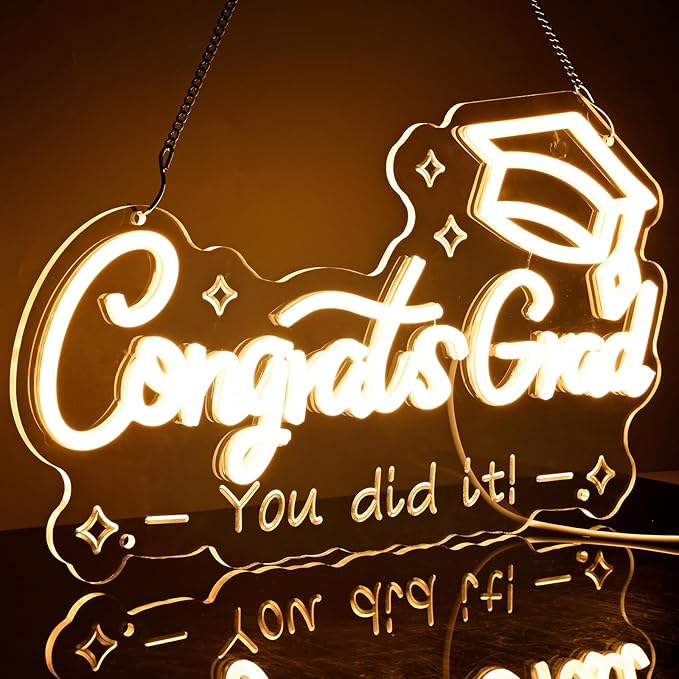 FRAMICS Congrats Grad Neon Sign-10 Adjustable Brightness Graduation Decorations 2025 Warm White LED Graduation Sign for Wall Decor Party Backdrop Gifts Lighted Congrats Grad Sign with Text Carving