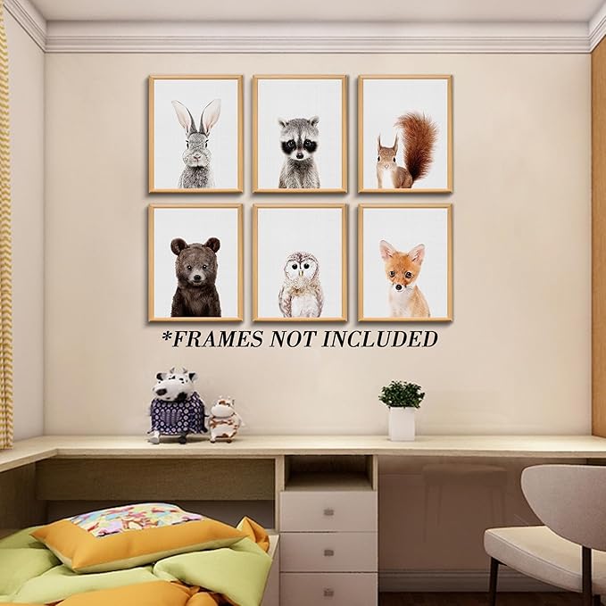calmart Jungle Nursery Wall Art Decor, 6pcs Animal Prints, Safari Themed Bedroom Decorate