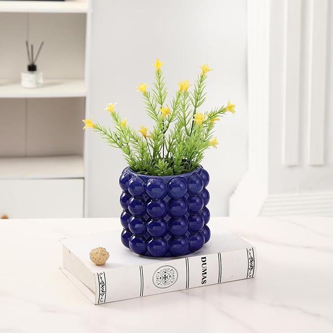 Bubble Vase, Small Vase, Blue Ceramic Vase, Short Vase, Ceramic Flower Vase, Unique Vase Home Decor, Decorative Vase for Flowers, Living Room, Bedroom, Office, Shelf, Coffee Table, 5 Inches