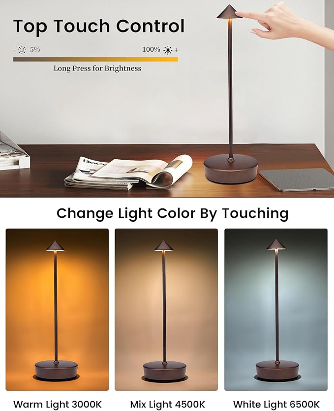 Rechargeable Cordless Table Lamp, 7000mAh Portable Led Table Light 2 Pack, Battery Operated Lamp Waterproof, Outdoor Table Lamp for Dining Restaurant Patio Bedroom Office