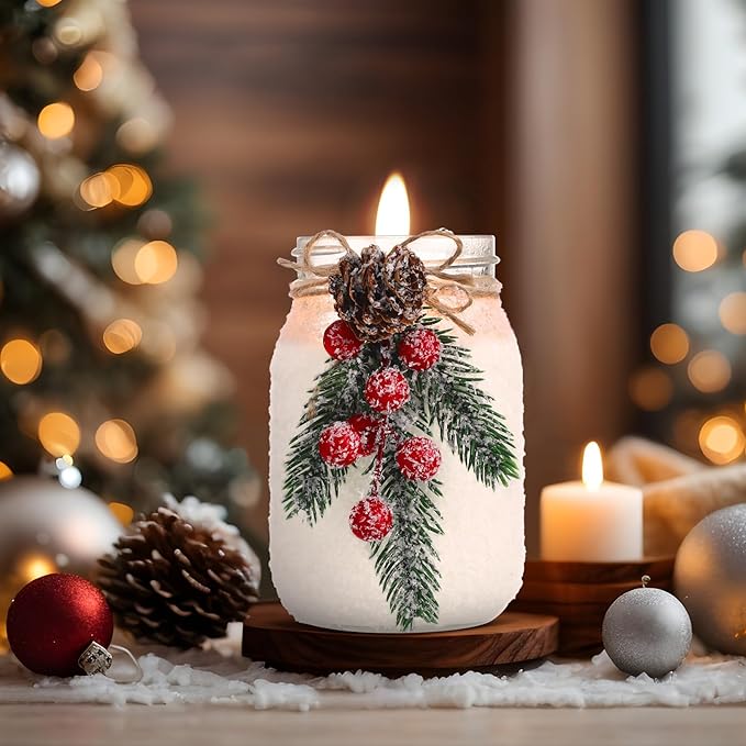 2 Sets Christmas Candles 18 oz Christmas Scented Candles Soy Mason Jar Candles Gifts for Women Farmhouse Xmas Decoration for Home Room Indoor Tables Forest Fragrance