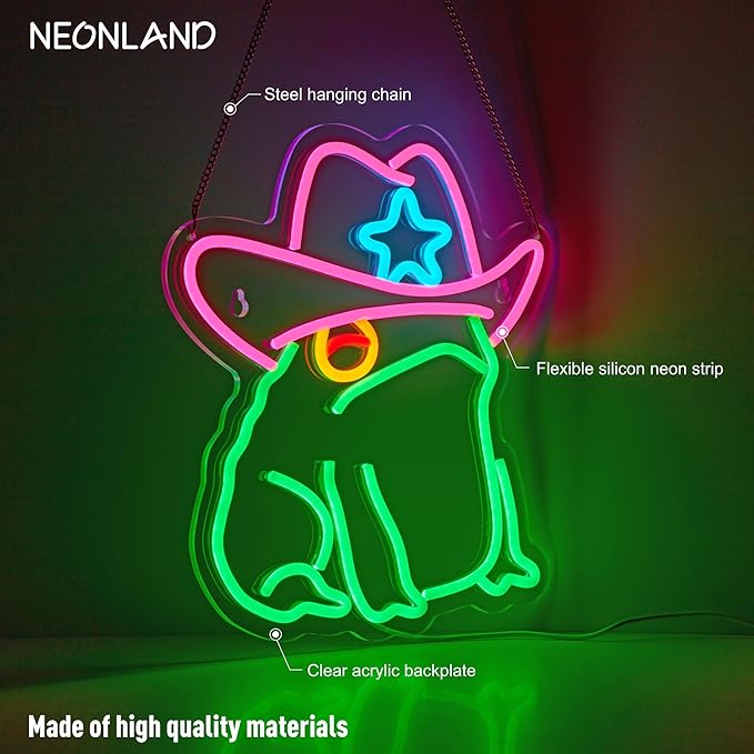 Cowboy Toad Neon Sign Frog Neon Light Cowboy LED USB Powered Dimmable Art Signs for Pub Store Man Cave Room 13.8 X 12.6 inch