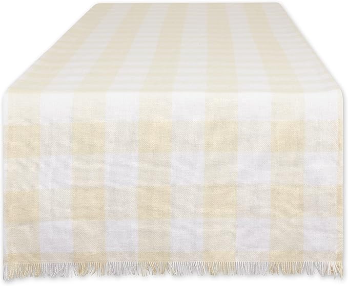 DII Heavyweight Fringed Check Tabletop Collection, Table Runner, 14x108, Natural