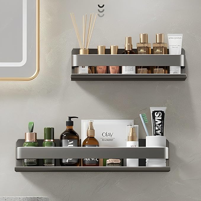 Stainless Steel Detachable Wall Mounted Floating Shelves for Kitchen, Bathroom, Baking Paint Process, Corrosion and Rust Resistant, Set of 1 Gray