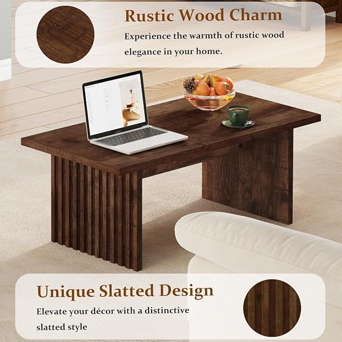 BON AUGURE Coffee Table for Living Room, Farmhouse Wood Center Table, Rectangle Mid-Century Living Room Tables (Rustic Oak, 43Inch)