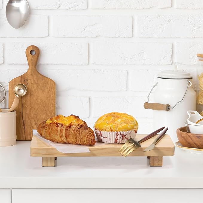 Wooden Display Riser, Natural Pine Wood, Rectangular Pedestal Stand, 11.8x4.7x2 Inch, Painted Finish