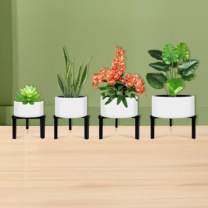 Three Legs Adjustable Metal Plant Stand for 5"-10" Plant Pot – Indoor & Outdoor (Black, 1 Pack)