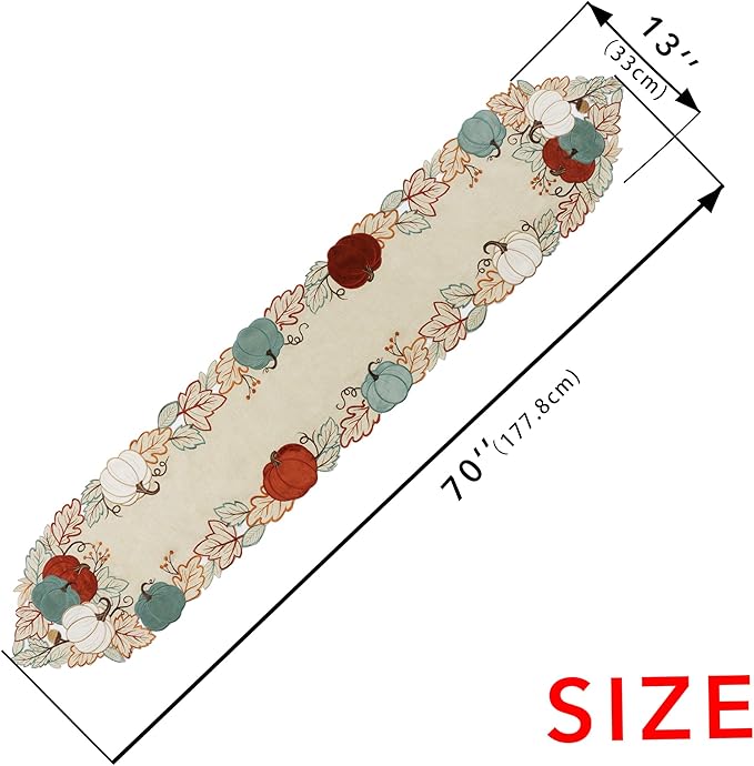 OWENIE Fall Table Runner, Thanksgiving Pumpkins Table Runner 70 Inches Long, Embroidered Harvest Farmhouse Fall Decor for Home, Halloween Table Decorations , 13 x 70 Inches