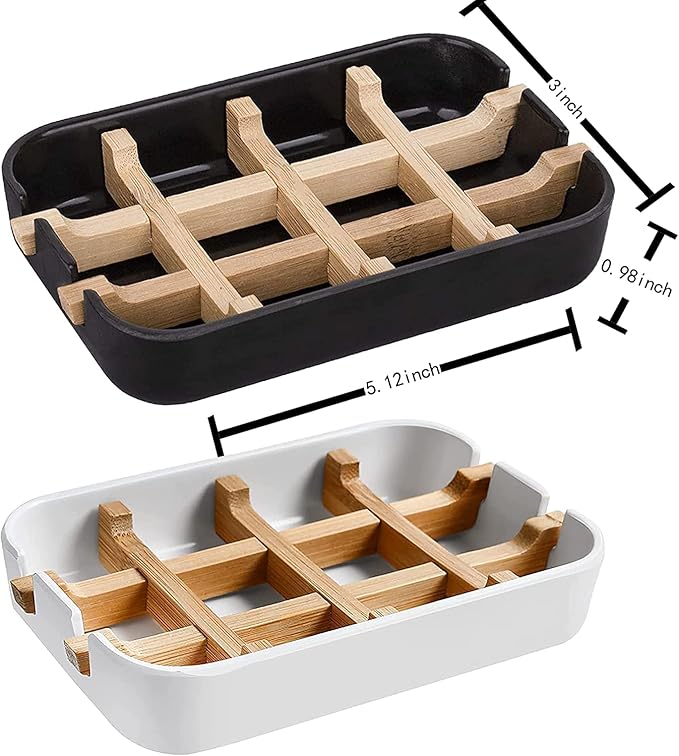 Aoheuo Modern Bamboo Fiber soap Holder and soap Dish Combination (Removable), Black, 5.12 Long by 3 Wide, 0.98 inches high, Used in Kitchens, bathrooms, and bar Sinks