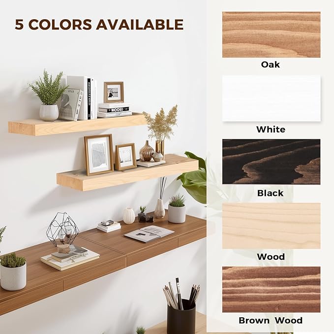 24x8x1.6 inch Floating Shelves Set of 2 – Solid Wood Rustic Wood Wall Mounted Shelf for Kitchen, Bathroom, Living Room