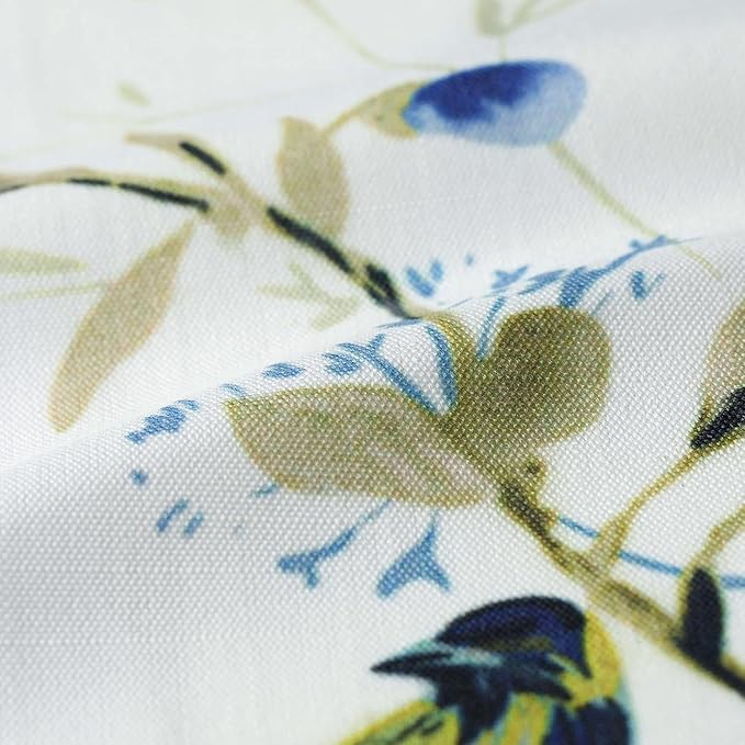 Leeva Living Room Curtains 63 Inch Length, Light Filtering Window Treatments for Bedroom, Linen Textured Blue Birds Patterned Living Room Curtains for Window, Grommet, 42 x 63 Inches