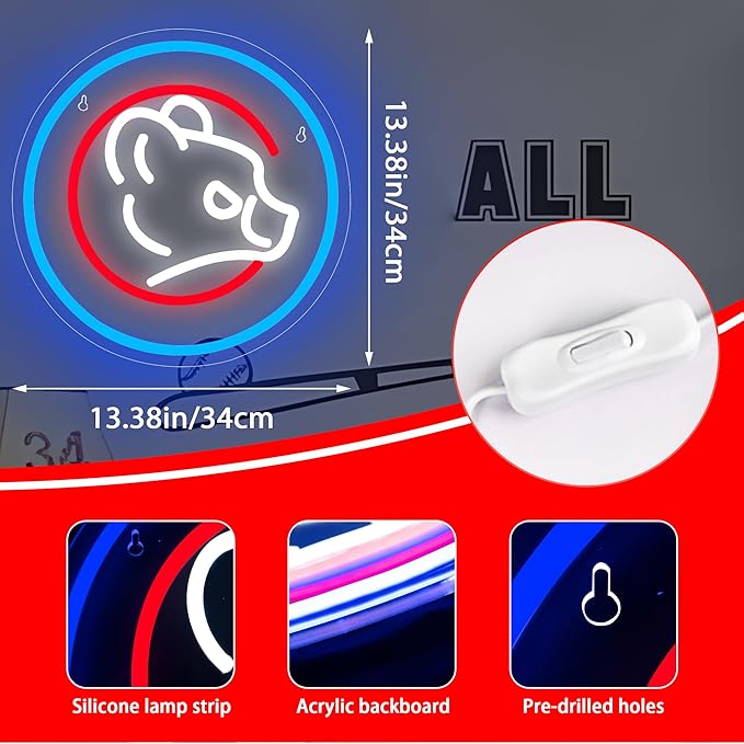 Baseball Neon Sign for Wall Decor Baseball LED Light Up Sign Sports Signs Baseball Decor for Bedroom Boys Room Neon Signs for Man Cave Baseball Gifts for Fans Men Teens Size13.4 * 13.4in(FMXD137)