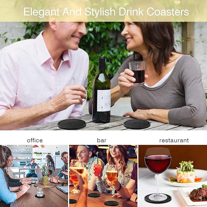 Soft Drinks Coasters Set - Absorbent Cup Mat - Kitchen & Coffee Table Decor (Diamond, 6Pack-Black)