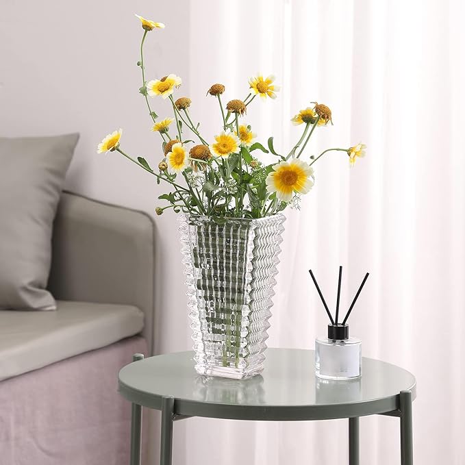 MCMCNCUIU Crystal Vase, Large Crystal Vases for Flowers, Large Flower Vase, Modern Clear Vases for Living Room, Bedroom, Kitchen, Dining Table, Mantle, Wedding, 9 Inches