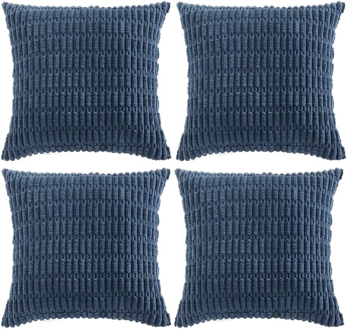 Fancy Homi 4 Packs Dusty Blue Decorative Throw Pillow Covers 16x16 Inch for Living Room Couch Bed Sofa, Rustic Farmhouse Boho Home Decor, Soft Plush Striped Corduroy Square Cushion Case 40x40 cm