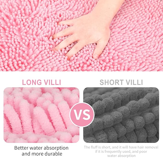 Bathroom Rugs Sets 2 Piece Washable, Luxury ,Chenille Bath Mat Set, Soft Plush Anti-Slip Rectangular Bath, Rug Super Absorbent. (Pink, 32"x20"+24"x16")