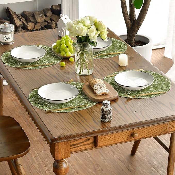 Artoid Mode Antique Herbs and Wild Flowers Spring Round Placemats Set of 4, 14 Inch Summer Round Table Mats for Dining Decoration