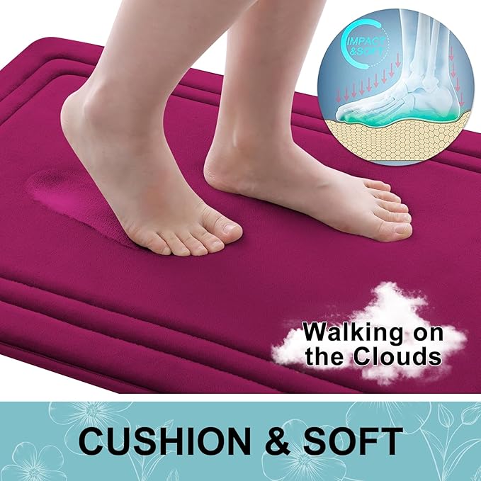 Grandaily Memory Foam Bath Mat Rug 36x24, Ultra Soft, Non-Slip and Absorbent Bathroom Rugs, Machine Wash Dry, Comfortable Bath Carpet for Bathroom Floor, Tub and Shower, Burgundy