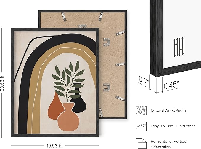 HAUS AND HUES Boho Prints Neutral Wall Art - Set of 6 Boho Mid Century Modern Wall Art, Aesthetic Prints for Wall Decor and Mid-Century Modern Artwork (16x20, Framed Black)