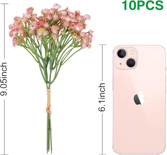 DEEMEI Babys Breath Artificial Flowers 10Pcs 30 Branches Fake Babys Breath Flowers Artificial Bulk Pink Gypsophila Bouquets Real Touch Faux Flowers for Wedding Floral Arrangement Party Home Decor