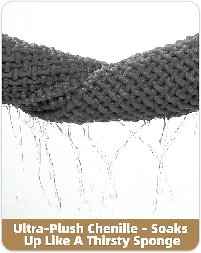 Color&Geometry Chenille Pile Bathroom Rugs Upgraded Denser, 17"x29.5" Non Slip Absorbent Grey Bath Mats for Bathroom Thin Fit Under Door, Washable Quick Dry, Standard Sized