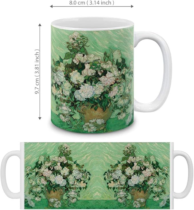 MUGBREW Classic Art Vase With Pink Roses By Vincent Van Gogh Ceramic Coffee Mug Tea Cup, 11 OZ