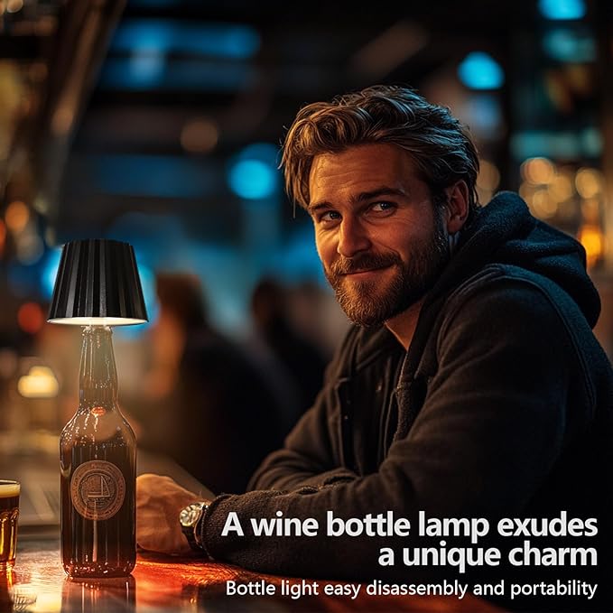 Wine Bottle Lamp, 2025 New 3 Color Rechargeable Wireless Bottle Lamp for Liquor Bottles with Touch Dimming for Parties, Restaurants & Home Decor (Black)