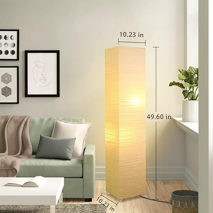 Modern Floor Lamp, Dimmable 3 Levels Brightness Paper Tall Lamp Standing Lamps with Lampshade, 55'' Minimalist Floor Lamps for Office, Kids Room, Reading, Home Decor (Light Beige)