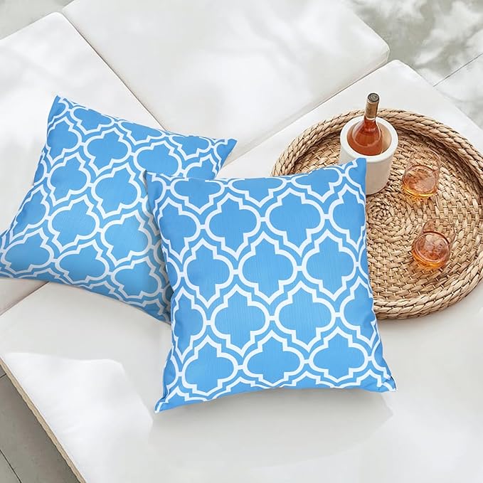 Eternal Beauty Set of 2 Outdoor Decorative Pillow Covers Waterproof Outdoor Pillow Covers for Spring Summer Patio Throw Pillows, 18X18 inches, Light Blue