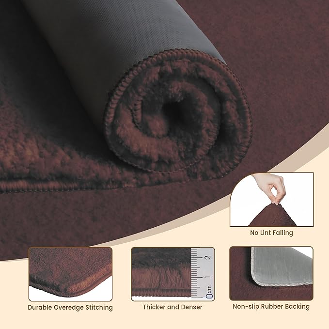 TECHMILLY Fluffy Tufting Bathroom Rug Mat 36x24, Absorbent Thick Non Slip Microfiber Mats, Quick Dry Machine Washable Bath Rug for Bathroom Floor, Bathtub and Shower, Brown