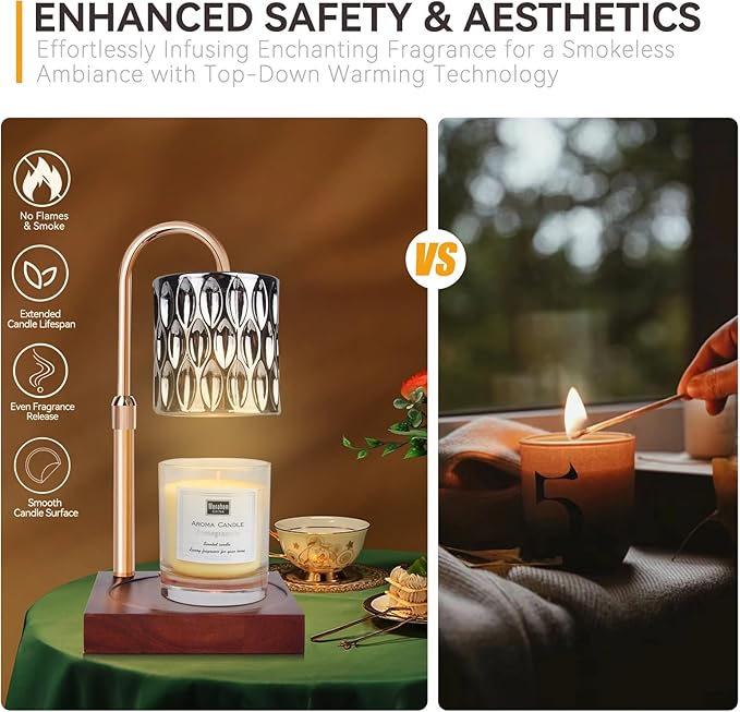 Candle Warmer Lamp with 3 Bulbs, Adjustable Height Dimmable Candle Warmer with Timer, Compatible with Large Jar Candles, Candle Lamp with Charming Gift Box Ribbon for Her/Him