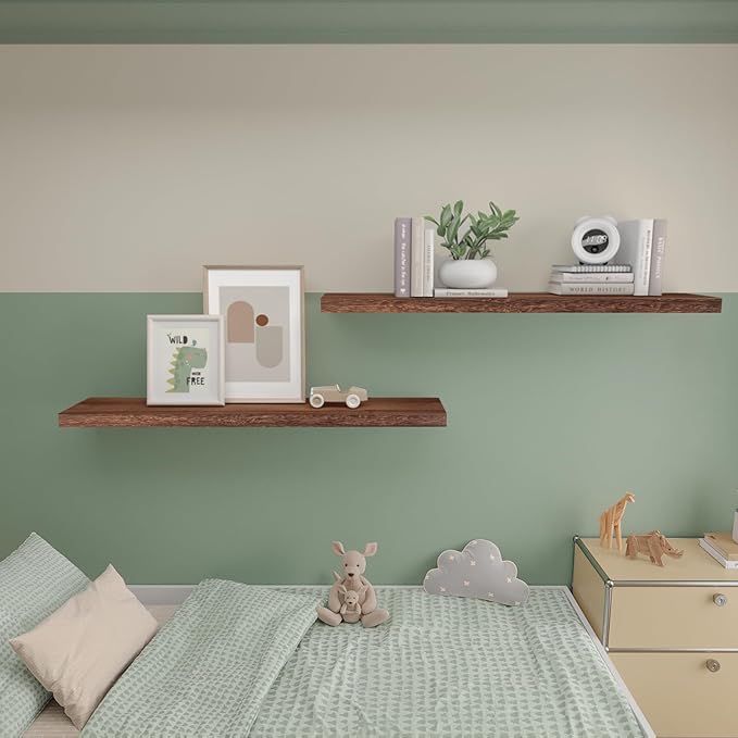 Floating Shelves 36 Inch Wall Shelf Solid Wood Mounted Storage for Bedroom Living Room Set of 2, Rustic Brown Wall Shelves