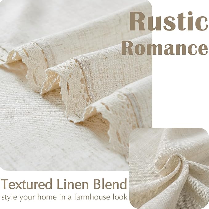 jinchan Linen & Polyester Blend Beige Curtains 84 Inch Length 2 Panels Curtains with Lace Trim for Living Room Rustic Farmhouse Curtain Rod Pocket Back Tab Light Bedroom Window Curtain Set