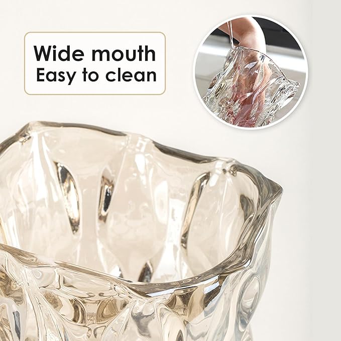 CEMABT 9.5inch 3.4 lb Glass Vases for Flowers Unbreakable Thickened Morden vase for Tables Centerpieces,Colorful,Vintage and Clear Rose Large Flower vases for Bouquet Unique Gifts(Champagne)
