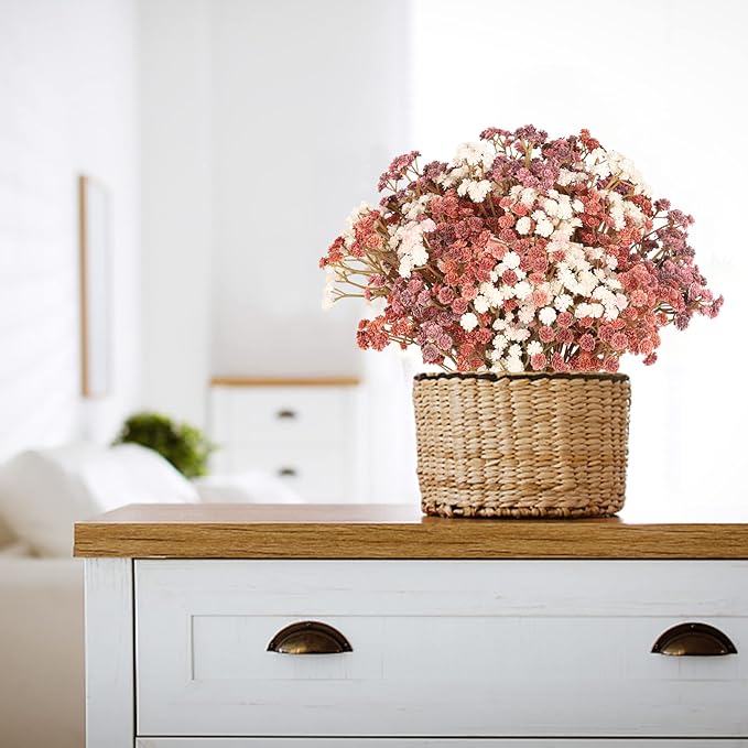 Baby Breath Flowers Fall Flowers Artificial Bulk , 10Pcs Fall Decor Fake Gypsophila Plants Bouquets Flowers Real Touch Faux Babies Breath Arrangement for Home Autumn Wedding Vase Decoration Orange