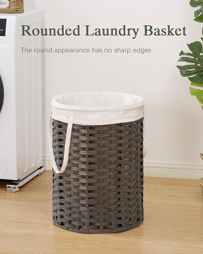 Laundry Hamper Laundry Basket Round 19.0 Gal (72 L) Handwoven Rattan Laundry Basket, Large Wicker Laundry Hamper with Removable Laundry Bag Handles 2 Mesh Bags for Bathroom Living Room Brown