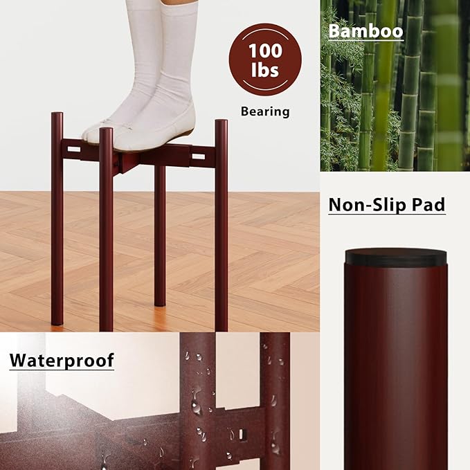 Adjustable Plant Stand Bamboo Reddish Brown Long Tall