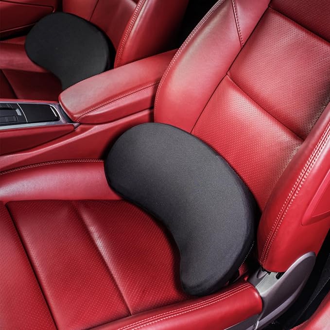 Lumbar Support Pillow for Car - Memory Foam for Lower Back Pain Relief by Reducing Pressure - Ergonomic Design for Office Chair, Car Driver, Recliner - Black