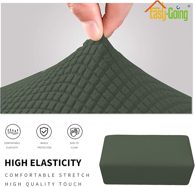 Easy-Going Stretch Ottoman Cover Folding Storage Stool Furniture Protector Soft Rectangle slipcover with Elastic Bottom(Ottoman Large,Olive Green)