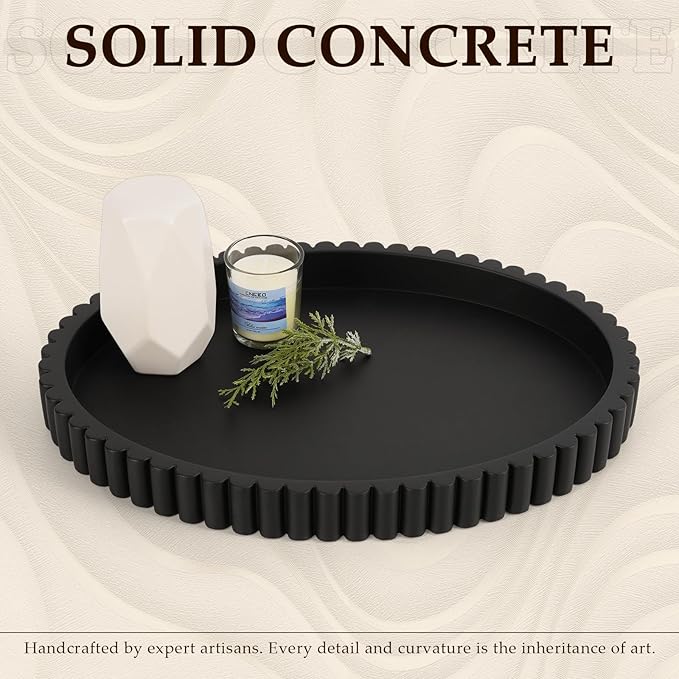 Oval Tray for Coffee Table Decor, 15" Concrete Tray, Table Centerpieces Decorative Trays for Home Decor, Modern Decorative Trays for Coffee Tables, Centerpiece Trays, Black