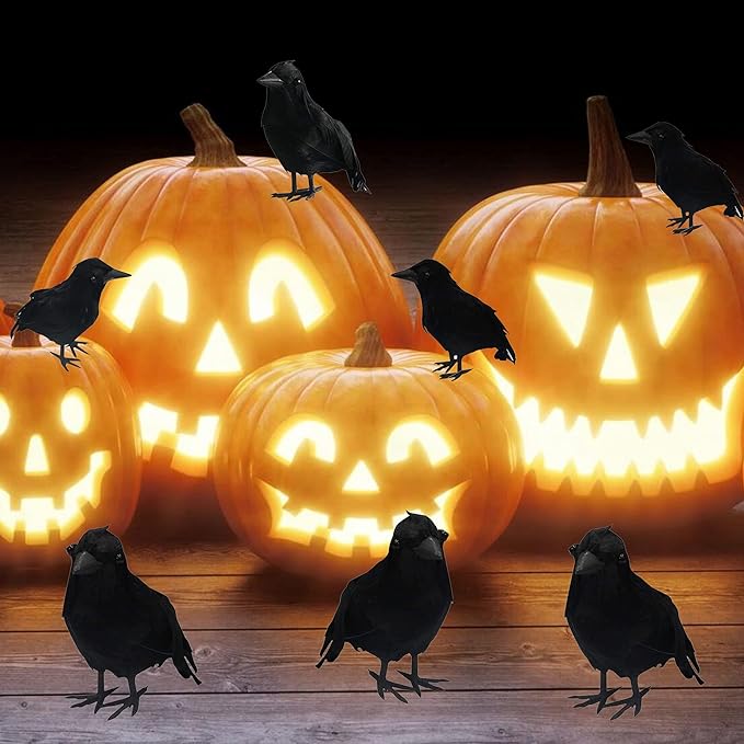 Dazzle Bright Halloween Black Feathered Crows Decor, Holiday Decoration for Indoor Outdoor Home Yard Garden Party Carnival Supplie (12 Pack)