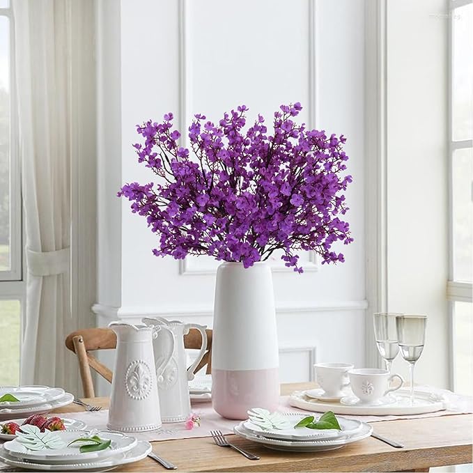 AILANDA 6PCS Babys Breath Artificial Flowers Purple Fake Gypsophila Flower Silk Floral Arrangements for Spring Home Kitchen Office Garden Party Wedding Table Centerpieces Decoration