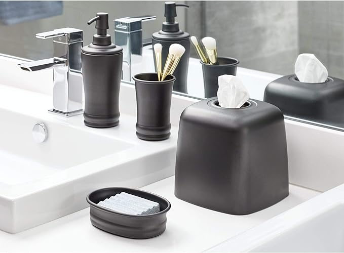 iDesign 26087 Olivia Countertop Bar Soap Dish, Metal Holder for Bathroom, Shower, Vanity - Matte Black